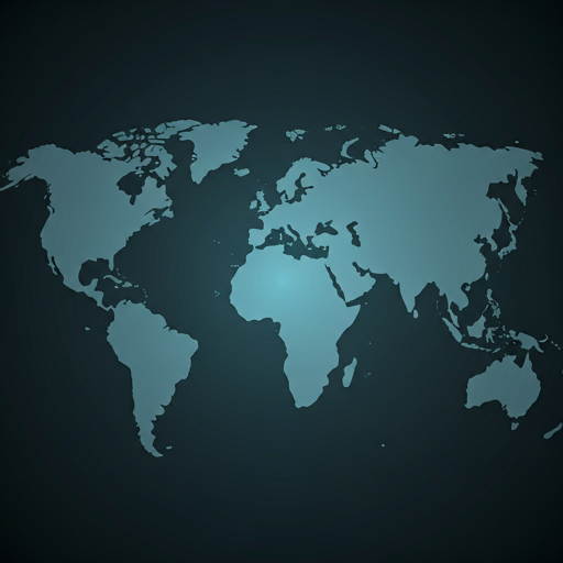 Abstract blue digital map of global trade routes with glowing nodes and interconnecting data lines on a dark background