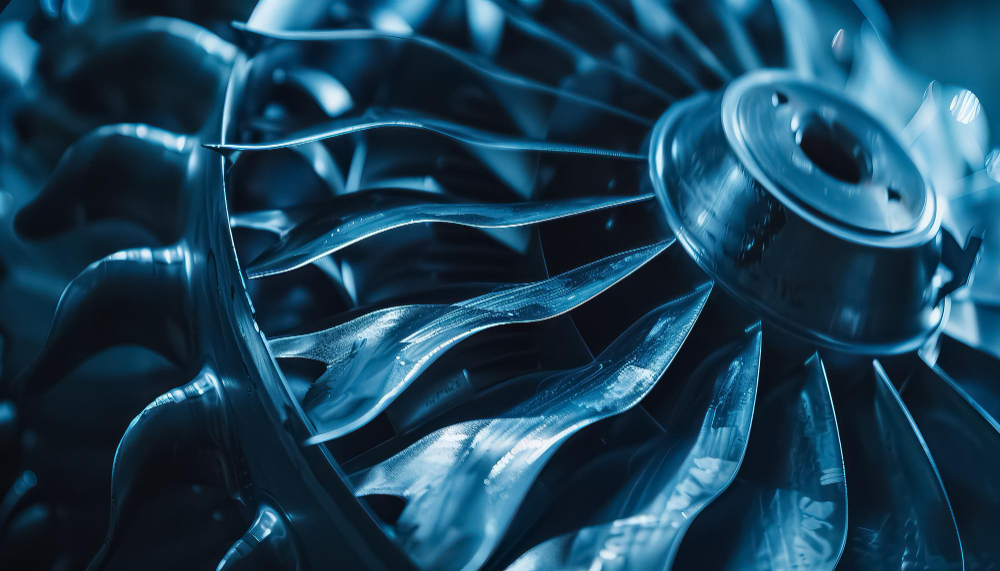 Heavy duty industrial gear assembly close-up with polished steel surfaces and precision mechanical details in bright workshop lighting